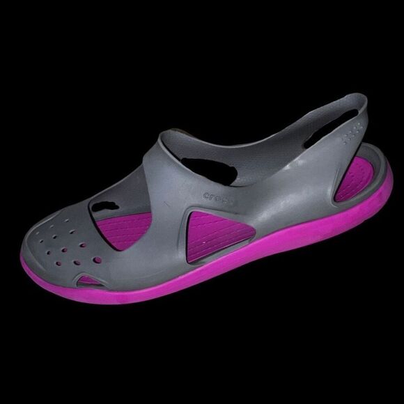 Toddlers Crocs Swiftwater Wave Gray Pink Comfort Sandal Mary Jane Size 10 - Picture 7 of 7